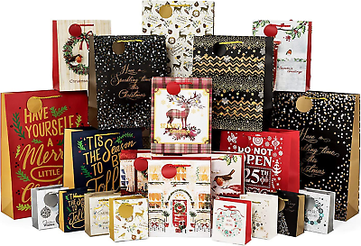 #ad 24 Count Gift Bags for Christmas Bulk Set Includes 4 Jumbo 6 Large 6 Medium 8 Sm $31.19