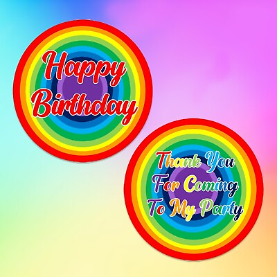 #ad Bright Rainbow quot;Thank You for Coming to My Partyquot; Round Birthday Stickers GBP 12.50