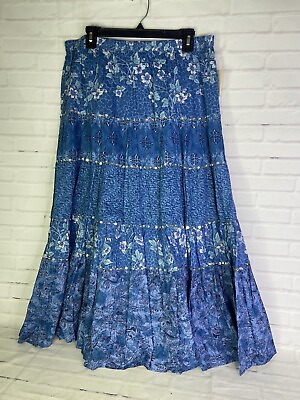 #ad Coldwater Creek Womens Pull On Peasant Skirt Blue Floral Cotton Petite XL PXL $33.75