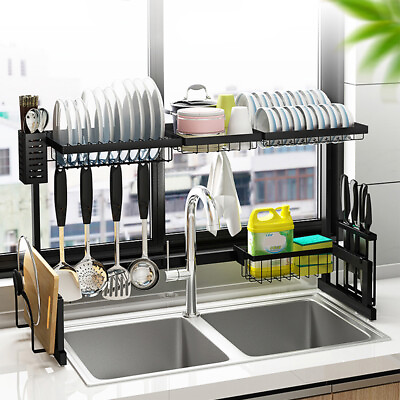 #ad 33quot; Dish Drying Rack Over Sink Drainer Shelf Kitchen Storage Organizer Holders $55.92