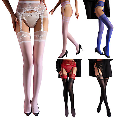 #ad Woman#x27;s Oil Silk Lace Sheer Tights Pantyhose Mesh Hollow Out High Tight Stocking $9.19