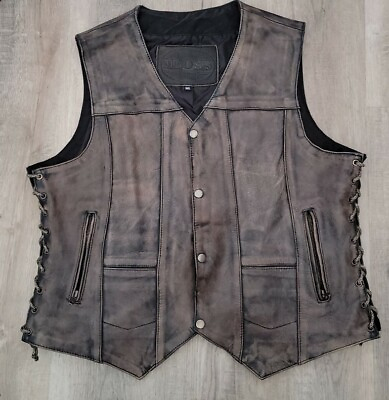#ad M Boss Motorcycle Apparel Womens Leather Distressed Brown 6 Pocket Vest 3XL $69.95