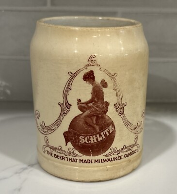 #ad Schlitz Beer Girl Globe Ceramic Mug Tankard Stein 120 Years Thuemler Mfg Co PA $95.00