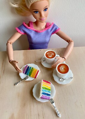 #ad 12pcs Dollhouse Miniature Handmade Food coffee rainbow cake 1:6 barbie latte art $6.99
