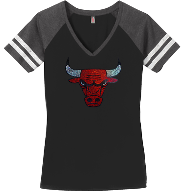 #ad Women#x27;s Chicago Bulls Bling Basketball Ladies Bling V neck Shirt S 4XL $31.49