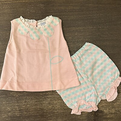 #ad VTG Carter’s 60s 70s Baby Toddler 4T Set Girls Gingham Summer Outfit Pink Blue $55.00