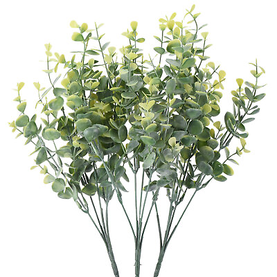 #ad 3Pcs 13quot; 5 Branch Artificial Eucalyptus Leaves Stems Faux Greenery Green $15.11