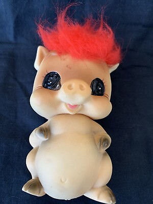 #ad Vintage 1970 Kamar Inc Pig Rubber Vinyl Toy Animal w Rare Red Hair Made in Japan $34.39