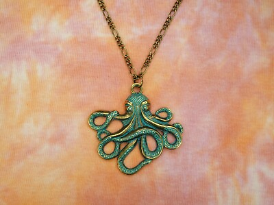 #ad XL Octopus Necklace Earrings Antiqued Bronze Kraken Cthulhu Pirate Steampunk $12.99