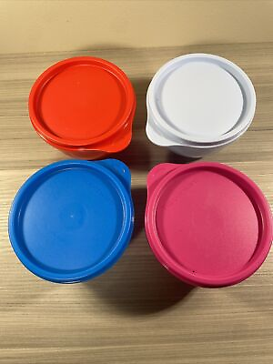 #ad New Tupperware Set Of 4 ideal Lit#x27;l Bowls 2 Blue Red Wine 8 Oz Capacity $23.84