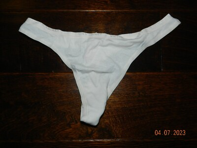 #ad VTG Victoria#x27;s Secret Panties Low rise thong cotton logo band Ivory M NOS $29.99