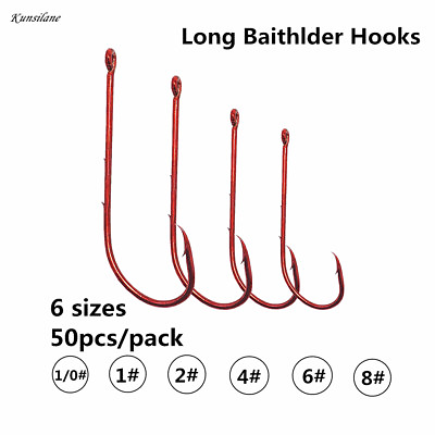 #ad 50pcs Baitholder Fishing Hooks Freshwater Offset Carp Jig Fishhook Long Shank $5.51
