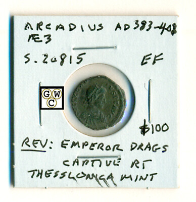 #ad Arcadius AD 383 408 AE3 ; S.20815 ; EF ;Thessalonica Mint C $100.00