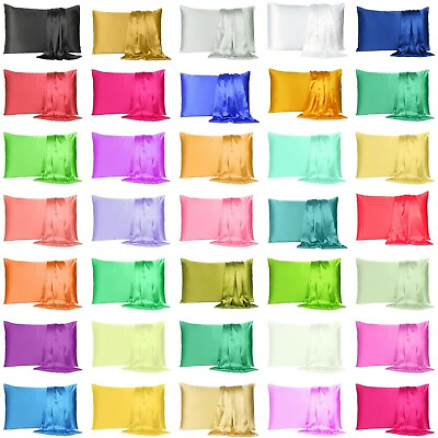 #ad Satin Silk Pillowcase Pillow Case Cover King Queen Standard Cushion Cover New $8.49