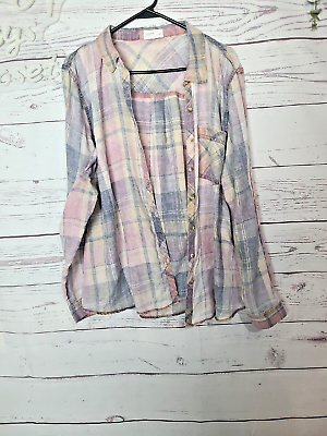 #ad Maurices Relaxed Fit Plaid Button Front Shirt Womans 1x Super Soft Lightweight $16.54