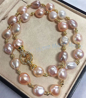 #ad Elegant Genuine Natural South Sea Baroque Pink Purple Pearl Necklace 14 36#x27;#x27; $10.35