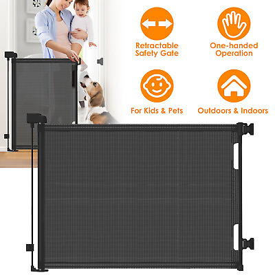 #ad Baby 61x34quot; Safety Gate Retractable Door Extra Wide Pet Dog Indoor Outdoor Stair $50.33