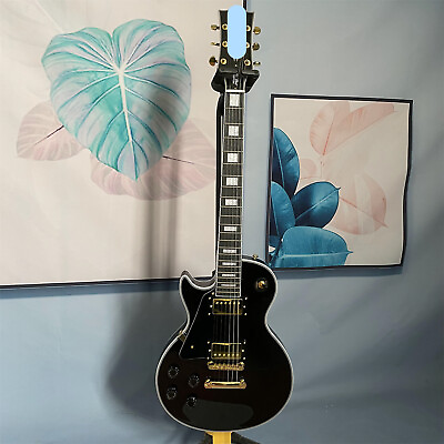 #ad Left Handed Custom Black Electric Guitar Black Fretboard Gold Parts 2H Pickups $254.00