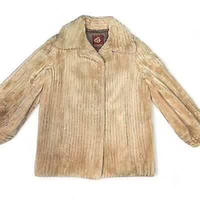 #ad Vintage 70s Anne Klein Fur Coat Lined with Monogram Beige SIZE M L $66.45