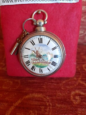 #ad Gorgeous Verge Pocket watch with painted dial GBP 800.00