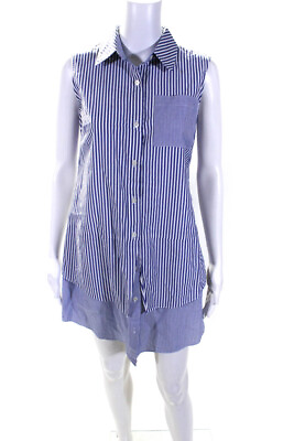 #ad Derek Lam 10 Crosby Womens Cotton Striped Print Shirt Dress Blue White Size 2 $60.99