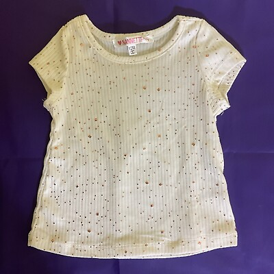 #ad Nannette Baby Infant Girl Short Sleeve Top Ivory w Gold Specks Size 12 Months $4.99