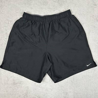 #ad Nike Swim Trunks Mens Large L Black Swoosh Bathing Suit Shorts Adult Pockets $5.99