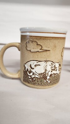 #ad Vintage Otagiri Stoneware Mug With Embossed White Pigs Farm Scene. $16.00