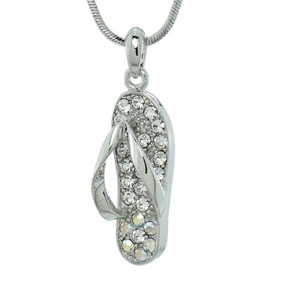#ad Flip Flop Sandal Beach W Swarovski Crystal New Pendant Necklace Vacation Jewelry $29.00