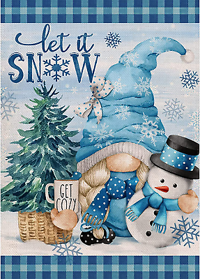 #ad Winter Let It Snow Gnome Decorative Burlap Garden Flag Snowman Home Yard Small $8.22