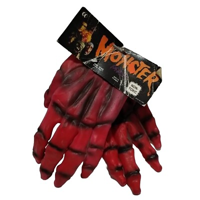 #ad Vintage Rubber Latex Monster Creature Hands Gloves Halloween Red Black $26.99