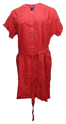 #ad Denim amp; Co. Women#x27;s Dress Sz XS Beach Ruffle Sleeve Linen Cover Up Red A475581 $13.39