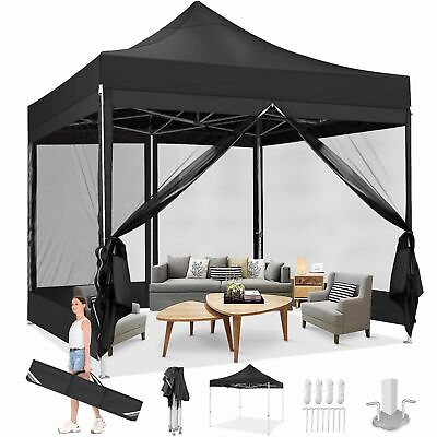 #ad 10x10FT Pop up Canopy Tent Commercial Party Tent with Mosquito Net Screen $139.99