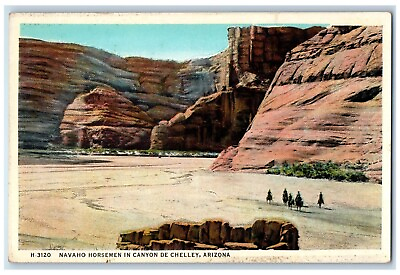 #ad Navaho Horsemen In Canyon De Chelley Arizona AZ Fred Harvey Vintage Postcard $9.98