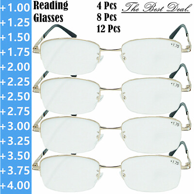#ad 4 12 Pairs Unisex Half Rim Reading Glasses Gold Metal Frame Readers All Powers $39.88