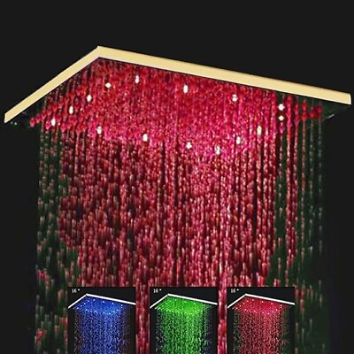 #ad Cascada Square Rainfall LED Shower Head Heavy Duty Metal 16quot; Polished Gold $99.99