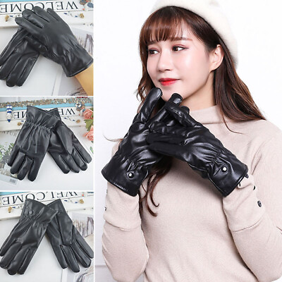 #ad 1 Pair Windproof Gloves PU Gloves Touchscreen Mittens Unisex Five Finger Gloves $7.30