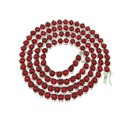 #ad 15 Ct Round Cut Simulated Red Ruby Necklace Free Pendant 14k White Gold Plated $244.01