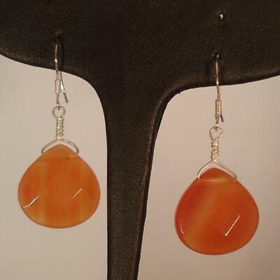 #ad 16 mm Natural Red Agate Sterling Silver Dangle Earrings $9.99