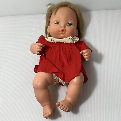 #ad 1972 Mattel Newborn Baby Doll Tender Love Outfit 13quot; Red Dress Made Mexico Vtg $35.00