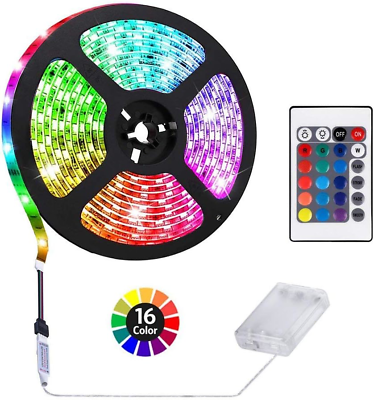 #ad HIKENRI 2M 6.6FT Battery Powered LED Strip Lights Flexible Color Changing RGB $15.96