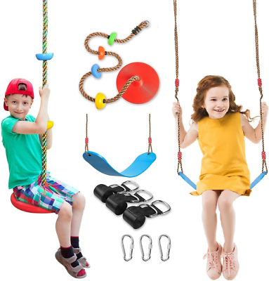 #ad Swing Set 2 Pack Swings Seats Tree Climbing Rope Swing Multicolor with Platforms $70.99