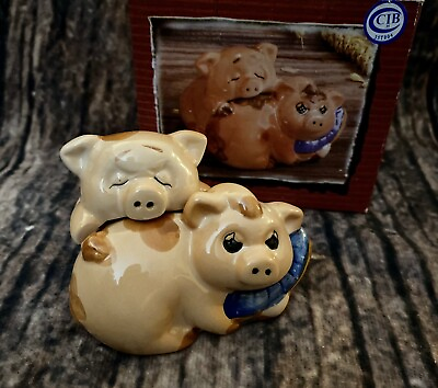 #ad CIB Nesting 🐷 Pigs “Piggy Time” Salt amp; Pepper Shakers 1999 Original Box $5.95