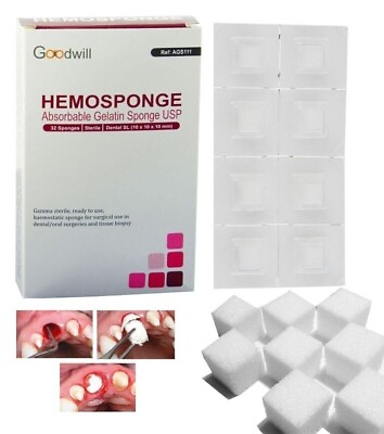 #ad Goodwill Hemosponge 10x10x10 MM Absorbable Gelatin Sponge 32 Pcs $10.87