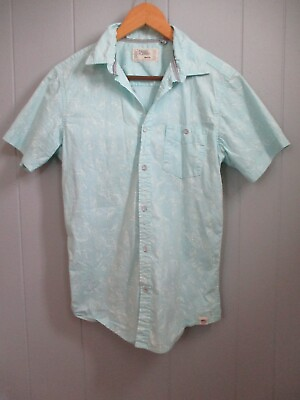 #ad Men#x27;s Free Planet Aqua Button Short Sleeve Floral Print Shirt size Medium $14.00