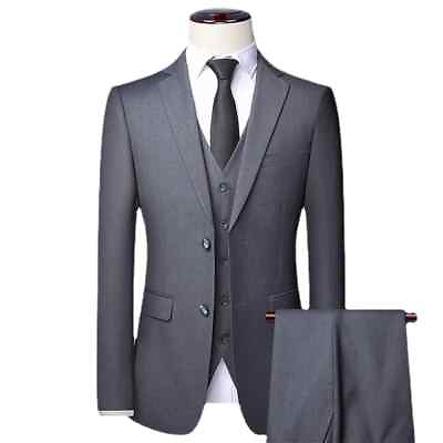 #ad Men Business Suit Slim Fit BlazerWaistcoatTrousers 2 3 piece Set Party Costume $81.75