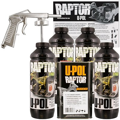 #ad U POL Raptor Black Truck Bed Liner Kit w FREE Spray Gun 4 Liters Upol $134.99
