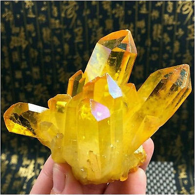 #ad #ad Natural Aura Yellow Citrine Crystal Titanium Cluster Healing Mineral Specimen $14.80