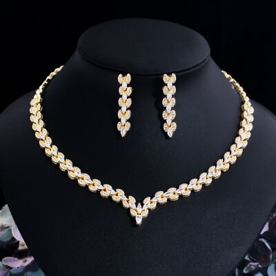 #ad Crystal Necklace Earrings Dubai Gold Color Necklace Earrings Wedding Jewelry Set $50.62