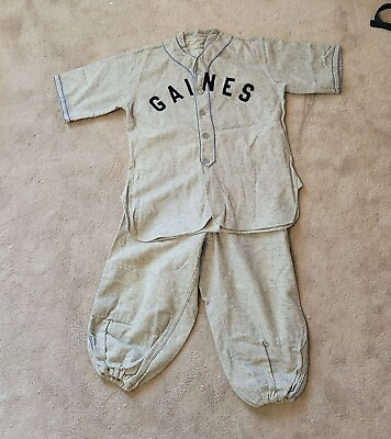 #ad Vintage Gray Wool Baseball Uniform Jersey Pants Blue Trim Gaines $175.00